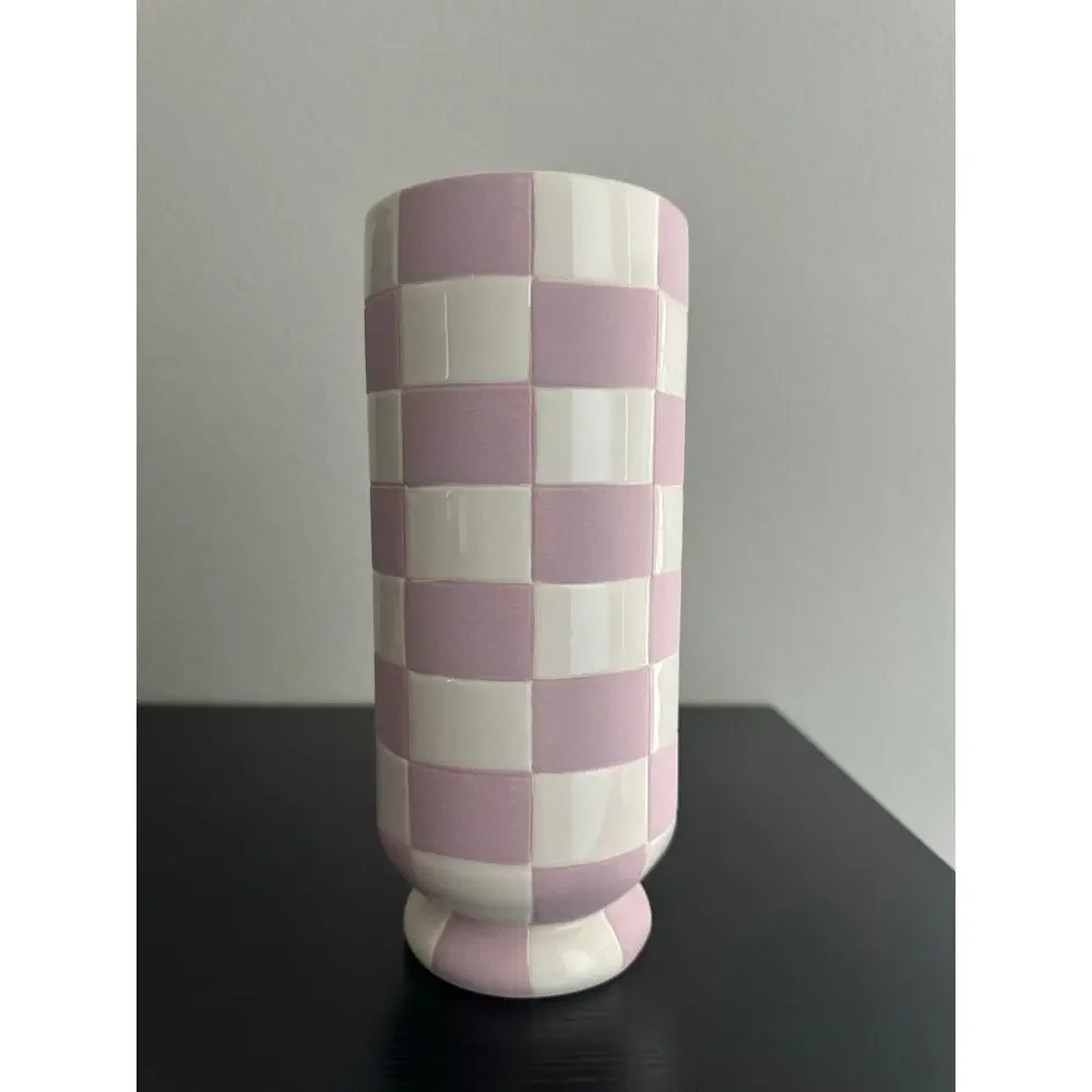 Checkered Purple and White Vase by Sunday Morning